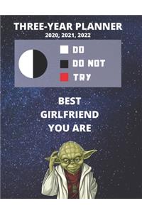 3 Year Monthly Planner For 2020, 2021, 2022 - Best Gift For Girlfriend - Funny Yoda Quote Appointment Book - Three Years Weekly Agenda Logbook For Partner