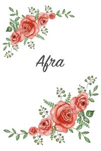 Afra: Personalized Notebook with Flowers and First Name - Floral Cover (Red Rose Blooms). College Ruled (Narrow Lined) Journal for School Notes, Diary Wri