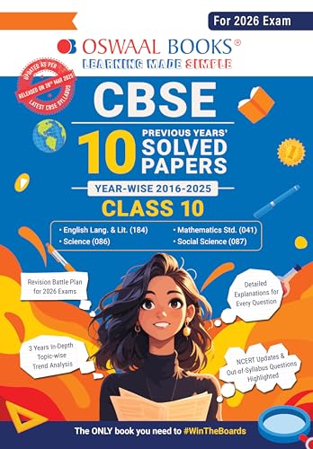 Oswaal CBSE 10 Years' Solved Papers, Yearwise (2016-2025) Class 10 (English Language & Literature, Social Science, Science and Mathematics Standard