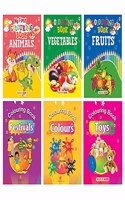 Colouring Books for Kids (Set of 6 Books) - Gift to children for painting, drawing and colouring - Vegetables, Fruits, Colours, Festivals, Animals, Toys - 3 to 6 years old