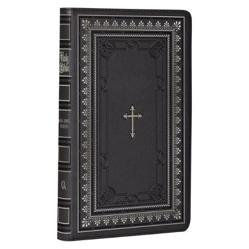 KJV Holy Bible Standard Size Faux Leather Red Letter Edition - Thumb Index & Ribbon Marker, King James Version, Black/Gold Cross