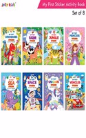 Jolly Kids My First Sticker Activity Books (Set of 8)| Theme Based | Activity cum Sticker Book | Jungle Sticker | Princess Sticker | Dinosaurs Sticker | Space Sticker | Farm Sticker | Unicorn Sticker | Sea Sticker | Vehicle Sticker | Fun with Pictu