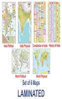 India & World Map ( Both Political & Physical ) With Constitution Of India And History Of India Chart | Laminated Set Of 6 Maps & Charts | Useful For Upsc, Ssc, Ies And Other Competitive Exams